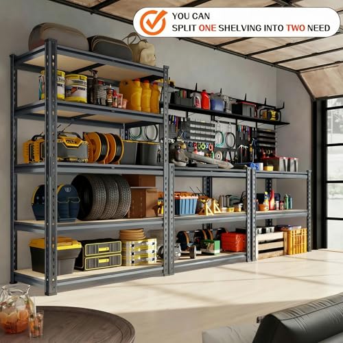 Garage Storage Shelves 46" W x 20" D x 72" H, 3000 LBS Heavy Duty Shelving Unit 5-Tier Adjustable, Extra Wide Boltless Metal Storage Rack for Garage Warehouse Basement - size: 48''W x 20''D x 70''H