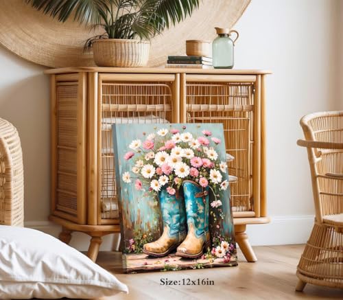 ZOIYINO Floral Cowgirl Boot Wall Art Western Aesthetic Canvas Prints Poster - color: Floral Cowgirl Boot Wall Art