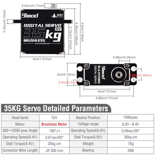 35KG Waterproof High Torque Servo 7.4V Coreless RC Steering Servo Motors Metal Gear Digital Servo for 1/8 1/10 1/12 RC Car, R/C Model DIY Car Robot High Speed Servo with 25T Servo Horn, 270 Degree