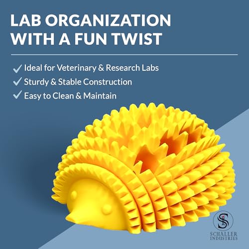 S I Schaller Industries Hedgehog Test Tube Holder, 16mm - Veterinary Blood Test Tube Rack, Holds 12 Vials, Compact Fun Design Organizer for Veterinary and Research Lab Use - Yellow - color: Yellow, size: 16mm Tubes