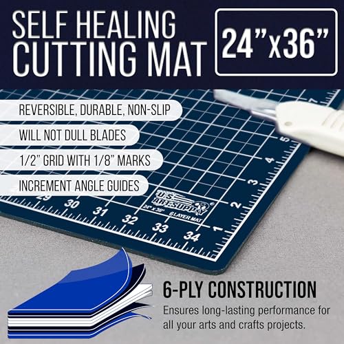 U.S. Art Supply 24"x36" Self-Healing Cutting Mat 6-Ply White/Blue - color: White/Blue, size: 36"L x 24"W