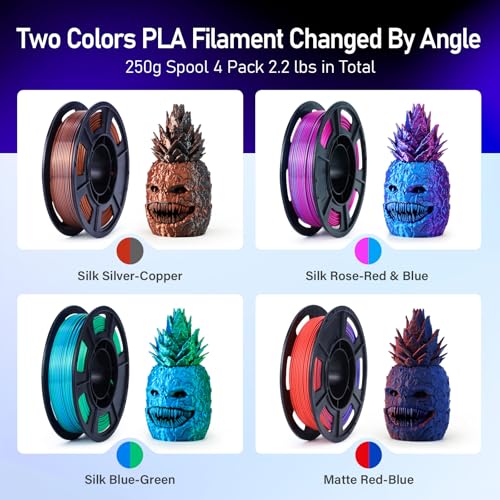 Dual Color PLA 3D Printer Filament 1.75mm, 4x250g Coextrusion Pack - color: Silk Blue Green &Sliver Copper