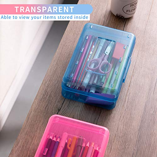 Sooez 3 Pack Pencil Case, Large Hard Pencil Box Bulk, Clear Crayon Box - color: Blue, Yellow, Pink, size: 3 Pack