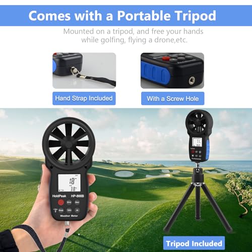 866B Handheld Anemometer with Tripod, Wind Speed CFM Meter - color: 866B+Small Tripod