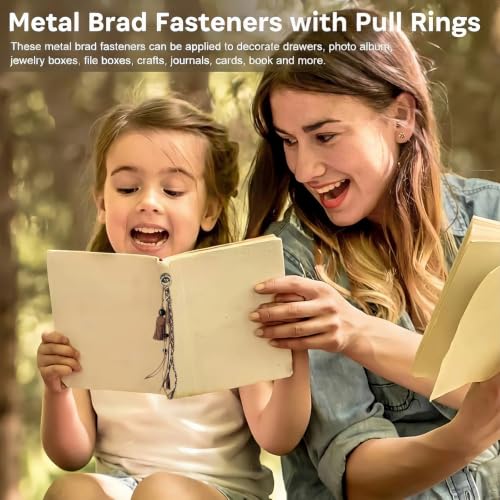 2 Styles Metal Brad Fasteners with Decorative Pull Rings, 80Pcs Mini Brads - color: Small+Large Bronze 80Pcs