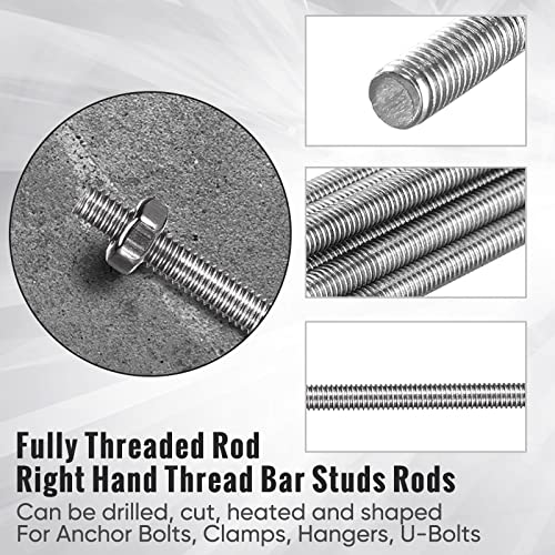 LEIFIDE 24 Pcs 8/32 in 4mm Threaded Rod with Hex Nuts, 12 Inch - size: 12 Inch