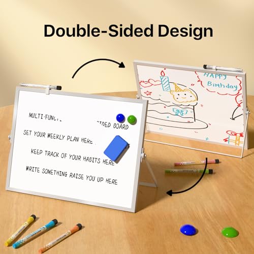 Marsrock Dry Erase White Board with Stand, Double-Sided Whiteboard 16"x12" - color: Blank Board, size: 16"x12"