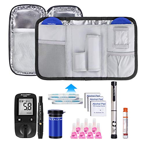 YOUSHARES Insulin Travel Case - Insulated Medication Cooler Travel Bag for Diabetic Insulin Pen and Vials Storage with 2 Cooling Ice Packs (Black) - color: Black