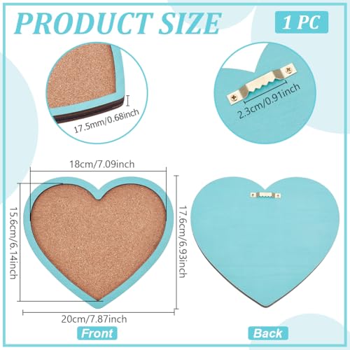 BENECREAT Heart Pin Cork Board, Bulletin Display Board Wall Mounted Cork Board with Light Sky Blue Frame for Brooch Pin Storage Display, Office Home and School Decor, 6.9x7.8inch - color: Light Blue, size: 8.7" x 7.9"