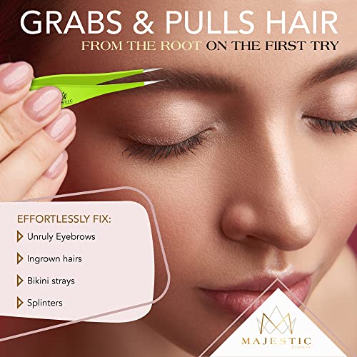 Majestic Bombay Fine Point Tweezers, Eyebrows, Facial Hair, Women and Men - color: Green