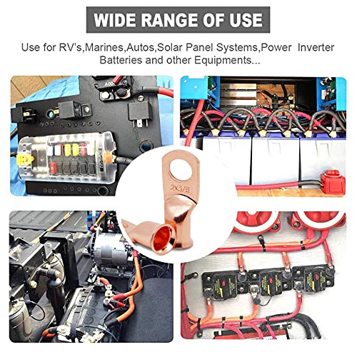 TKDMR 10 PCS 4 AWG - 1/2 Battery Cable Lugs Copper Wire Ring Terminals - size: 4 Awg - 1/2" (M12) Ring