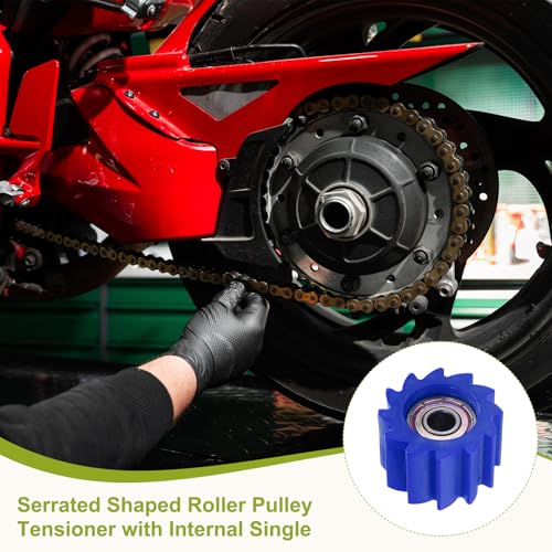 PATIKIL 8mm Serrated Shaped Roller Pulley Tensioner Chain Roller Mini Blue - color: Blue
