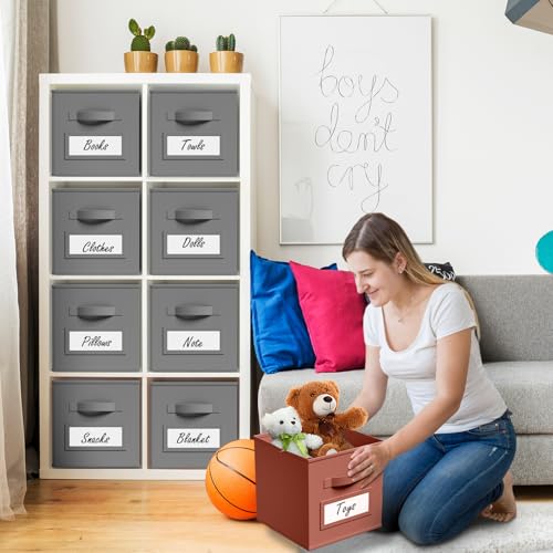 10 Pack Fabric Storage Cubes with Label 11" Collapsible Cube Bins, Gray - color: Gray, size: 11 Inch