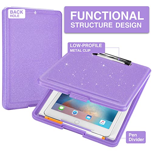 Sooez Glitter Clipboard with Storage, Cute Nursing Clip Boards 8.5x11 - color: B-glitter Purple
