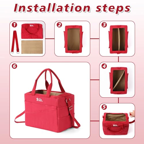 Art Craft Supply & Pottery Bag – 36 Pockets – Detachable Shoulder Strap - Handles – Removable Padded Divider - Washable – Tools, Knitting, Crochet, Yarn, Sewing, Scrapbooking, Clay, Tote - color: Lava Red