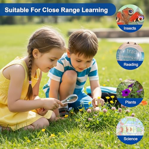 50 Pack Plastic Magnifier for Kids, 5X and 15X Mini Magnifying Glass Handheld Magnifier with Lanyard, Acrylic Magnifying Glasses for Reading Home Outdoor Science Observation