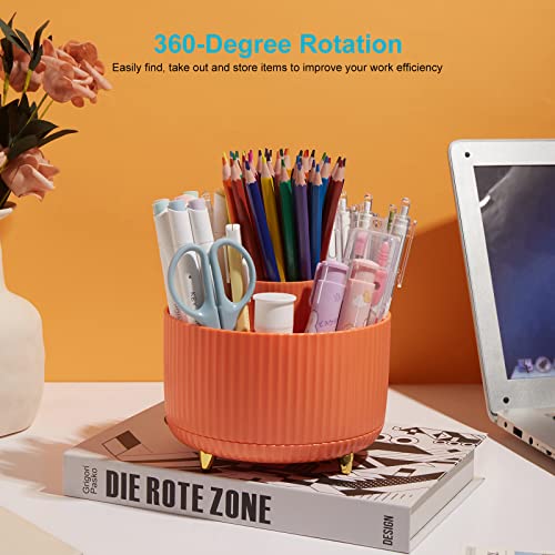 Pencil Pen Holder for Desk, 5 Slot Organizer for Makeup Brushes, Markers, Office Supplies, Art Supply - Orange - color: Orange