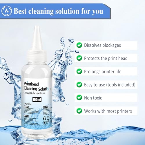 Printhead Cleaning Kit Inkjet Printers, Printer Cleaner Kit for HP, Inkjet Printer Head Cleaning Solution for Brother Print Head Liquid Nozzles