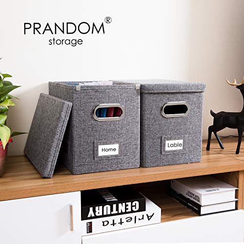 PRANDOM File Organizer Box - Set of 1 Collapsible Decorative Linen Filing Storage Hanging File Folders with Lids Office Cabinet Letter Size Grey (14x9.3x10.8 inch) - color: Grey, size: (1-pack) Without Folders