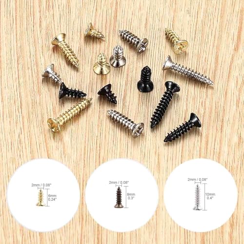 8 Different Sizes of Small Wooden Nails and Flat Tapping Screws Combination 1600pcs Contains a Tweezers & a screwdriver - color: Bronze/Silver/Gold