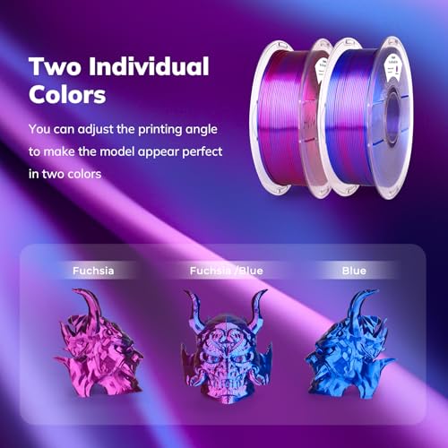 AMOLEN Silk PLA 3D Printer Filament, Shiny Dual Color PLA 1.75mm, Multicolor Change 3D Printing Filament for Most FDM 3D Printer, 1kg Spool(2.2lbs), Blue Fuchsia - color: Blue/Fuchsia