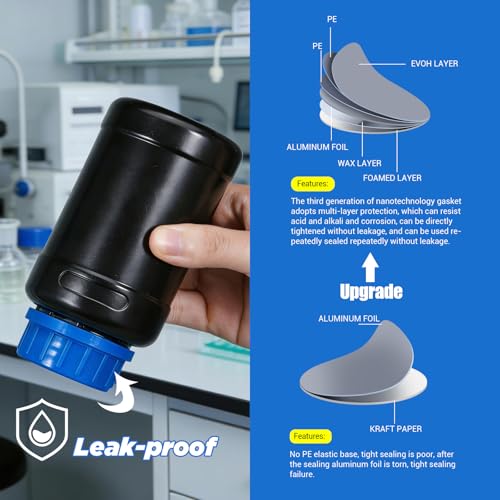 4 Pack 16oz Lightproof Black Plastic Bottles with Graduated Lids, Leak Proof Empty Liquid Containers, Travel Pill Bottles, Film Developing Kit & Sample Storage Bottles - size: 16oz