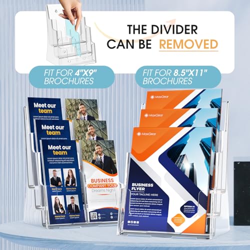 MaxGear Acrylic Brochure Holder 8.5 x 11 with Divider, 3 Tier, 2 Pack - size: 8.5"x11"-3 Tier