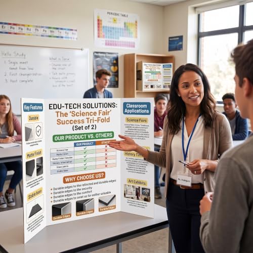 Eaasty 4 Pack White Trifold Poster Board 48 x 36 Inch Corrugated Display Boards with Banners Foldable Picture Posterboard for School Projects Science Fairs Photo Displays Graduation Exhibitions - size: Large