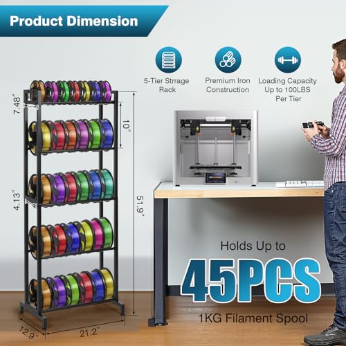 IRONWALLS 3D Printer Filament Storage Rack Shelf 5 Tier, 21"(W) x 52"(H) - style: 5-Tier (Fixed Length)
