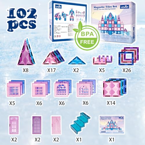 Little Pi 102pcs Frozen Princess Magnetic Tiles, Magnetic Blocks - Blue - color: Blue Castle