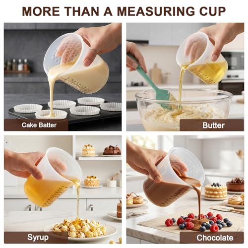Palksky Silicone Measuring Cups Set 2-Cup with Jar Spatula, Microwave Safe, Honeycomb Heat-Control Grip, Easy-Read Liquid Measuring for Baking, Cooking & Chocolate Melting - size: 500ml*1+Jar Spatulas*1