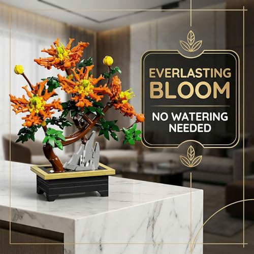 Botanicals Chrysanthemum Artificial Flowers Building Set - color: Fiery Orange