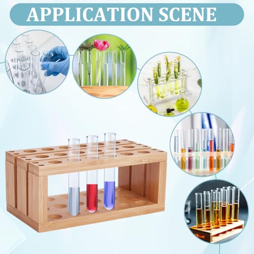 UNICRAFTALE Bamboo Test Tube Rack 18-Holes Wooden Lab Rack Multi-Use Cylinder Tube Display Racks Rectangle Lab Supplies Tubes Holder 15mm Diameter Tubes for Chemistry Laboratory 6.3x3.35x2.76 Inch - size: 16x8.5x7cm