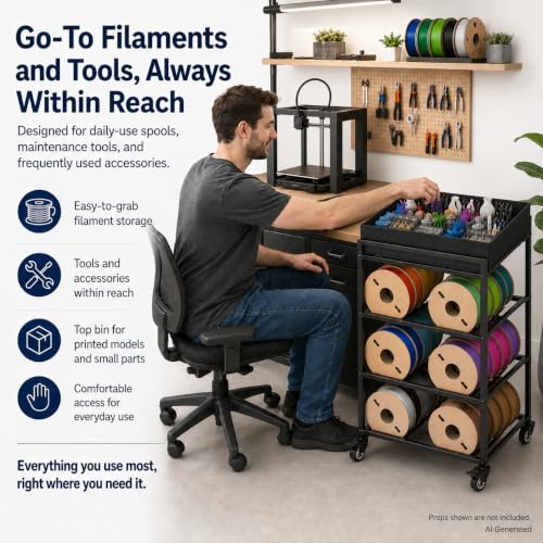 MAYJOY 3D Printer Filament Storage Rack with Wheels, Top Bin, 4-Tier, Metal - size: 4-Tier Double-Row Cart