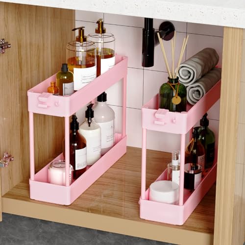 SPACEKEEPER Slim Rolling Storage Cart, 4 Tier Bathroom Cart Organizer, Pink - color: Pink