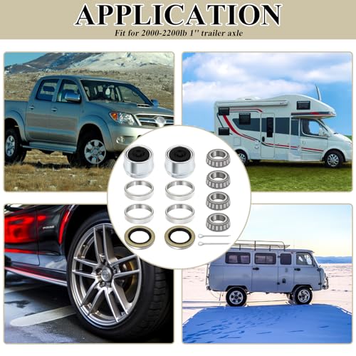 2 Sets 2000-2200lb Trailer Bearing Kit, L44643/L44610 Bearing Kits with 12192TB Grease Seals, 1.98" Dust Caps and Cotter Pins for 1'' Axles Trailer Wheel Hub