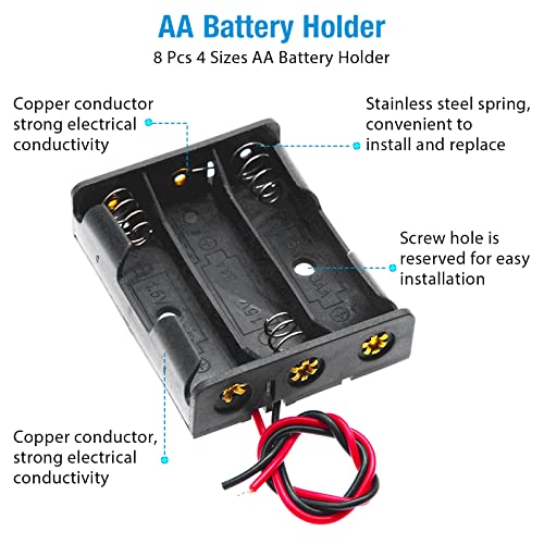 8 Pack AA Battery Holder Bundle with Wire - size: 8Pcs, style: AA
