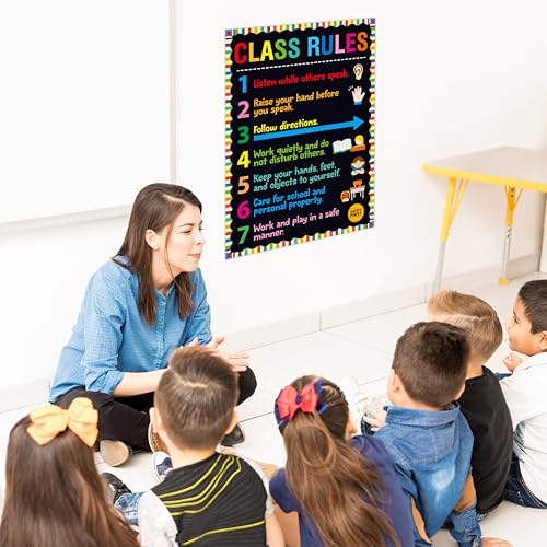 Vantasii Classroom Rule Poster, Colorful Bulletin Board Decoration Thick Educational Porch Sign Erasable Positive Rule Poster Chart for Preschool, Elementary, Middle School Supplies (12.6”X17”) - color: Classroom Rule Poster