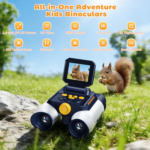 Binoculars for Kids with Night Vision - 48MP FHD Digital Camera Telescope - color: White