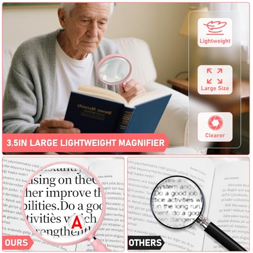 10X 30X Magnifying Glass for Reading,90mm Handheld Magnifier for Close Work - color: Pink