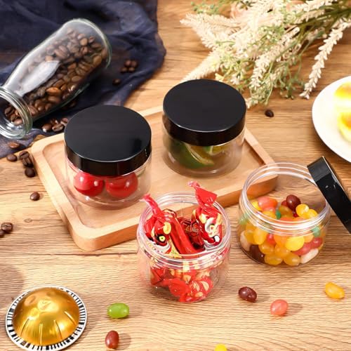 Patelai 4 Pcs Plastic Jars with Lids, Black, 6 oz, Wide Mouth - color: Black, size: 6 oz