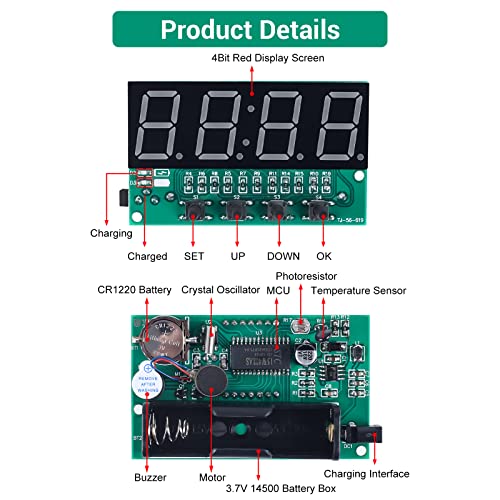 MiOYOOW Rechargeable DIY Digital Clock Kit, Soldering Projects for Adults - color: 4 Digit Rechargeable Clock Kit