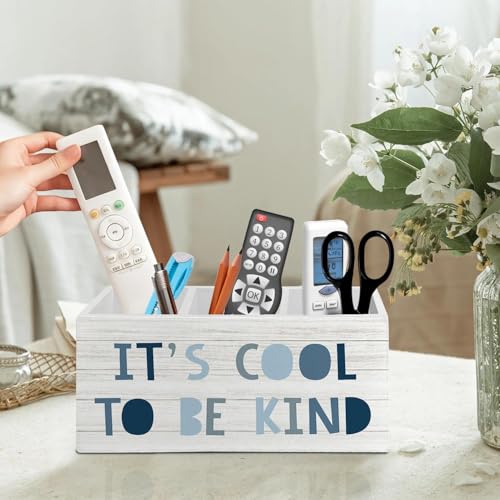 Boho Blue Pen Pencil Holder Organizer for Desk Accessories, Boys Room Decor, It's Cool to Be Kind Wooden Box Signs Decorations for Kids Boys Nursery Bedroom Playroom Desk Tabletop - color: Color 01