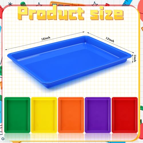 Mifoci 12 Pack Large Plastic Art Trays for Classroom, 16x12x1 Inch,Rainbow