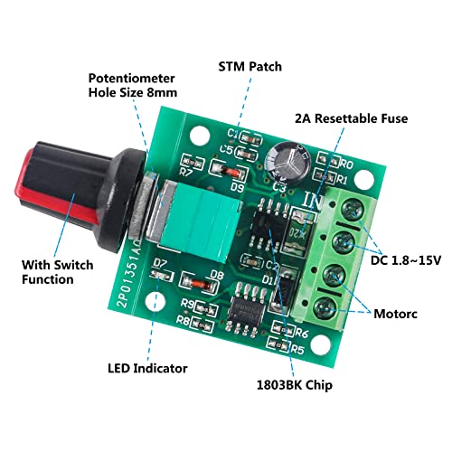 6PCS Low Voltage DC Motor Speed Controller PWM DC 1.8v 3v 5v 6v 7.2v 12v 2A 30W 1803BK 1803B Low Voltage PWM Speed Controller Adjustable Driver Switch with Speed Control Knob - style: 6PCS