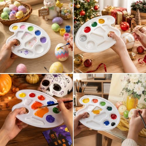 24 Pack Paint Palettes, Oval Plastic Paint Palette Trays with Thumb Hole for Acrylic, Watercolor and Gouache, Reusable Paint Mixing Trays for Kids, Classroom, School and Art Parties - color: Oval 24 Pcs