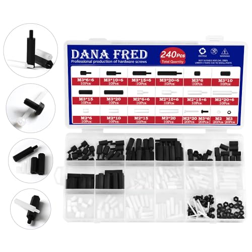 M2 M3 Male-Female Nylon Hex Standoff Plastic Thread Motherboard Spacer Prototyping Accessories for PCB, Quadcopter Drone, Computer & Circuit Board Assortment Kit Black White 300Pcs