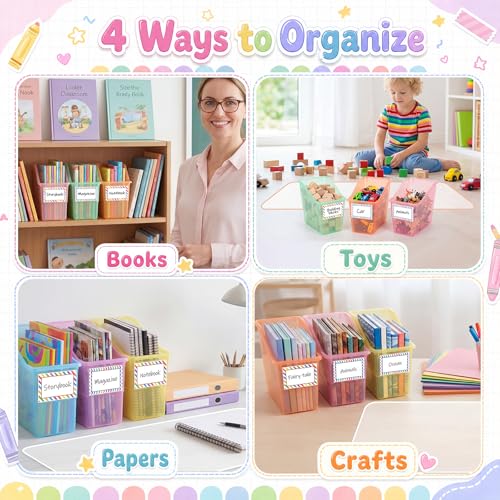 Blosssound Book Bins for Classroom Library, 6 Set, Translucent Pastel - color: Translucent Pastel