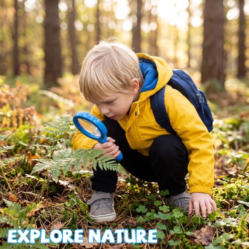 Lewtemi Kids Science Learning Toys Kids Magnifying Glass with Stand Grasp Jumbo Magnifiers 3X Magnification Exploration Preschool Learning Toys for Reading Book Map Insect (Blue) - color: Blue