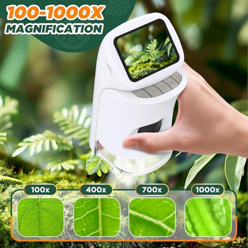 Uarzt Kids Digital Microscope 1000X 2.0 IPS Screen with Slides, White - color: White